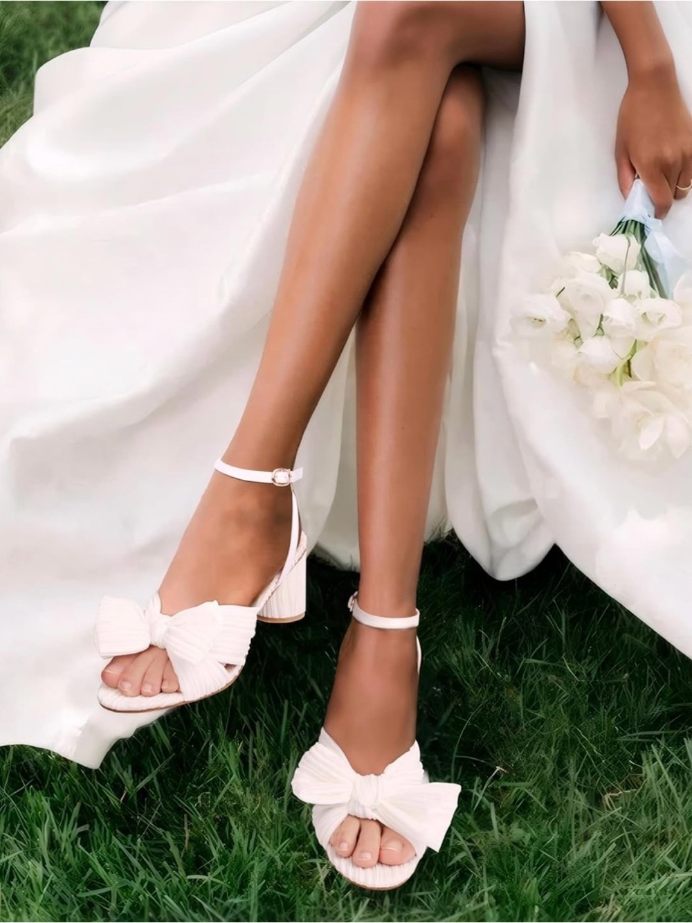 White Pleated Bow Block Heel Sandals – Loeffler Randall Lookalike – Size 9 - Picture 13 of 13